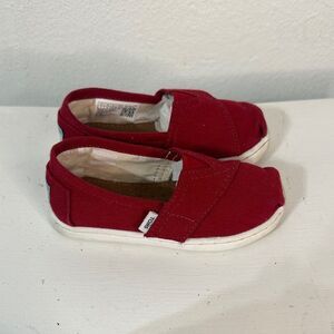 TOMS Kids Red Canvas Velcro sneakers- Size 7